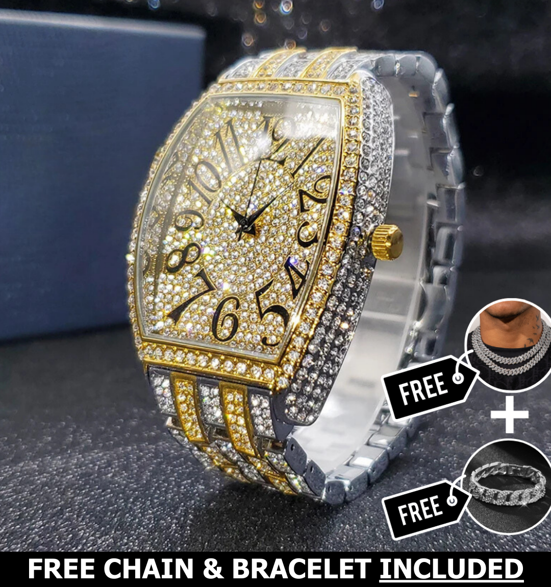 Navette Gold Iced Out Watch