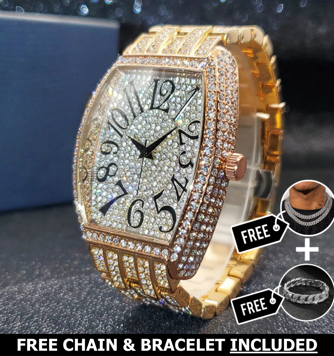 Navette Gold Iced Out Watch