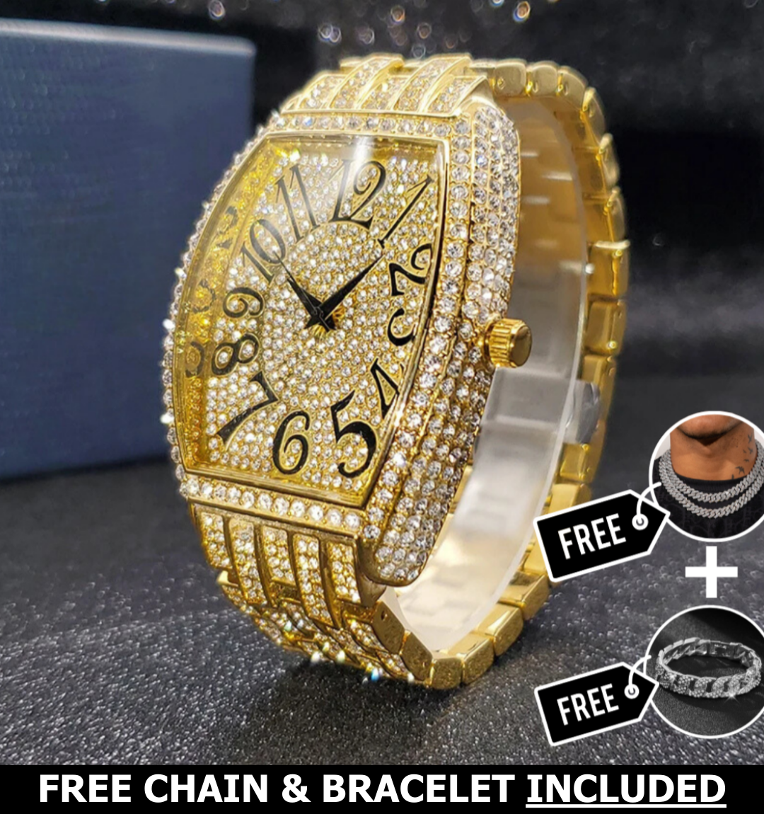 Navette Gold Iced Out Watch
