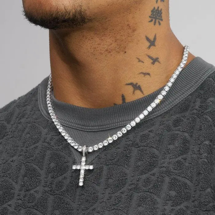 ICED CROSS PENDANT + 4MM TENNIS CHAIN - Cartice™LuxuryJewelryGoldSilverWatchBraceletNecklaceChainIced-outCubanMoissaniteTarnish-freeStainlessDurablePremiumShinePlatedStatementDiamondAffordable
