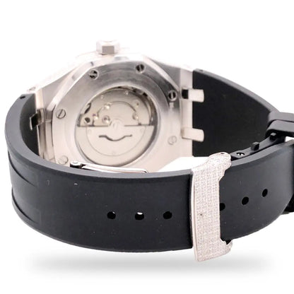 Solitaire Bezel 9.5ct Moissanite Half Iced Black Silicon Band Watch Cartice-jewelry