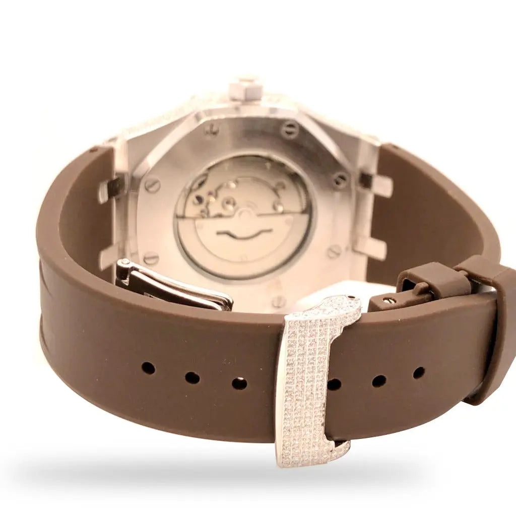 VVS Moissanite 9.5ct Brown Silicon Band Half Icedout Watch Cartice-jewelry