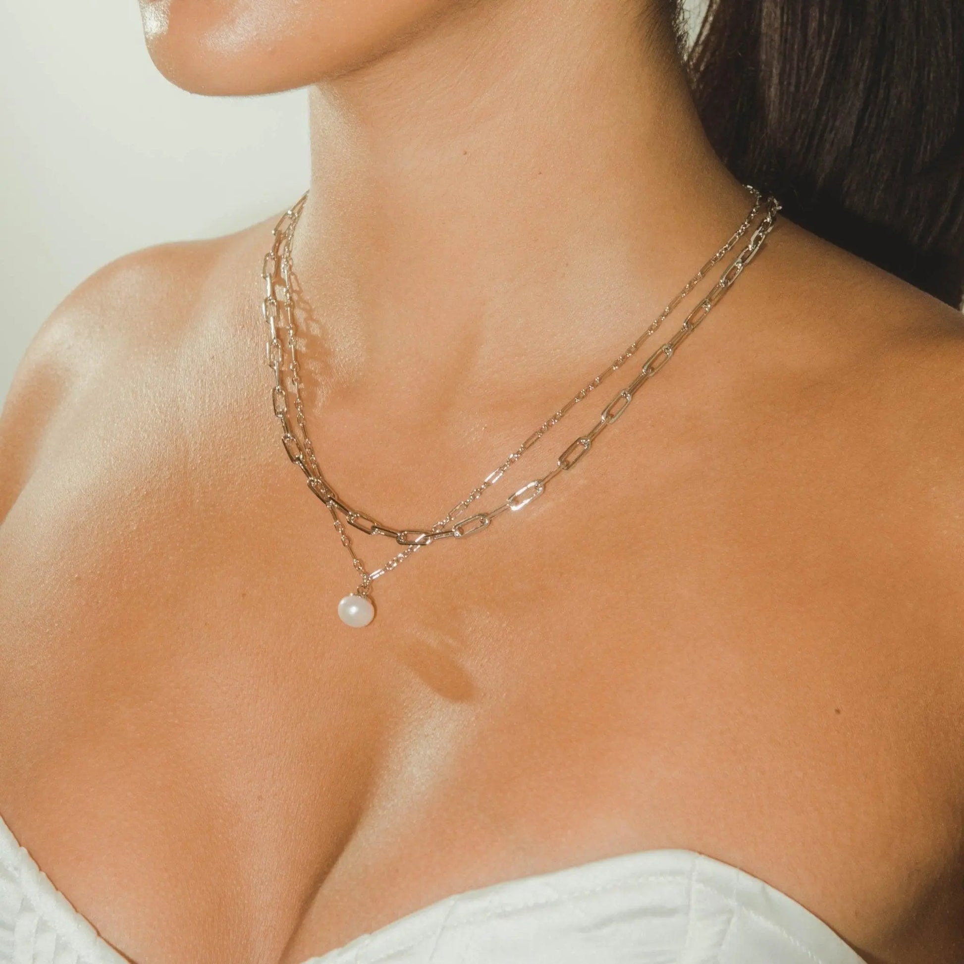 Pearl & Chain Necklace Set - White Gold - Cartice™LuxuryJewelryGoldSilverWatchBraceletNecklaceChainIced-outCubanMoissaniteTarnish-freeStainlessDurablePremiumShinePlatedStatementDiamondAffordable